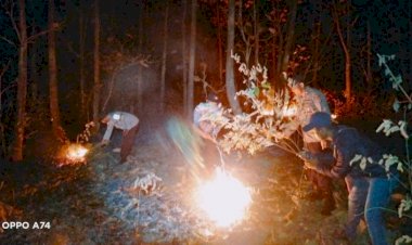 Gunakan-Alat-Seadanya,-Kapolsek-Tasifeto-Barat-dan-Anggota-Berjibaku-Padamkan-Kebakaran-di-Kawasan-Hutan-Lindung-Nenuk