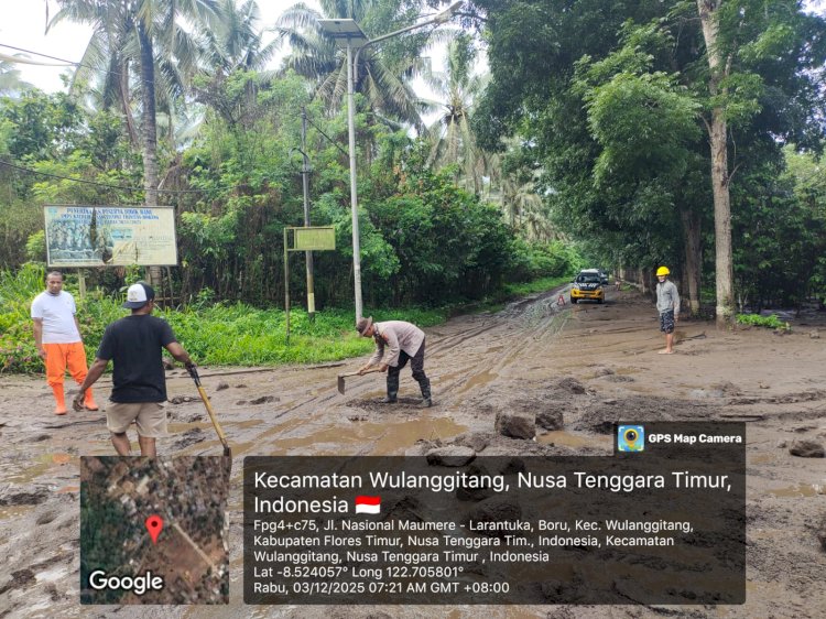 Banjir Lahar Dingin Lewotobi Laki-Laki Timbun Jalan Lintas Flores, Kapolres Flotim Imbau Warga Waspada