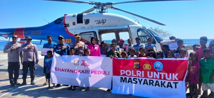 Dari Udara ke Pelukan Warga, Bhayangkari Peduli Polres Sikka Bawa Harapan ke Palue Pascagempa