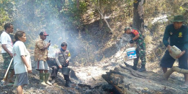 Bhabinkamtibmas Polsek Mollo Utara Bersinergi Bersama Bhabinsa dan  Masyarakat Padamkan api  di Hutan Neke